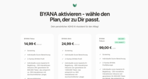 BYANA Auswahl des Aboplans auf der Webseite