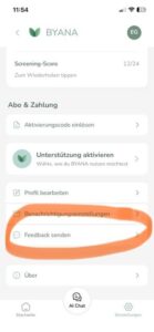 BYANA Feedback button auf der app