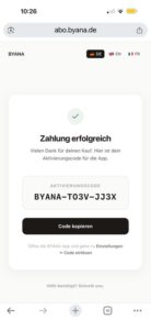 Screenshot - Byana code einlösen