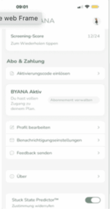 Screen BYANA mit dem Aktiv abo